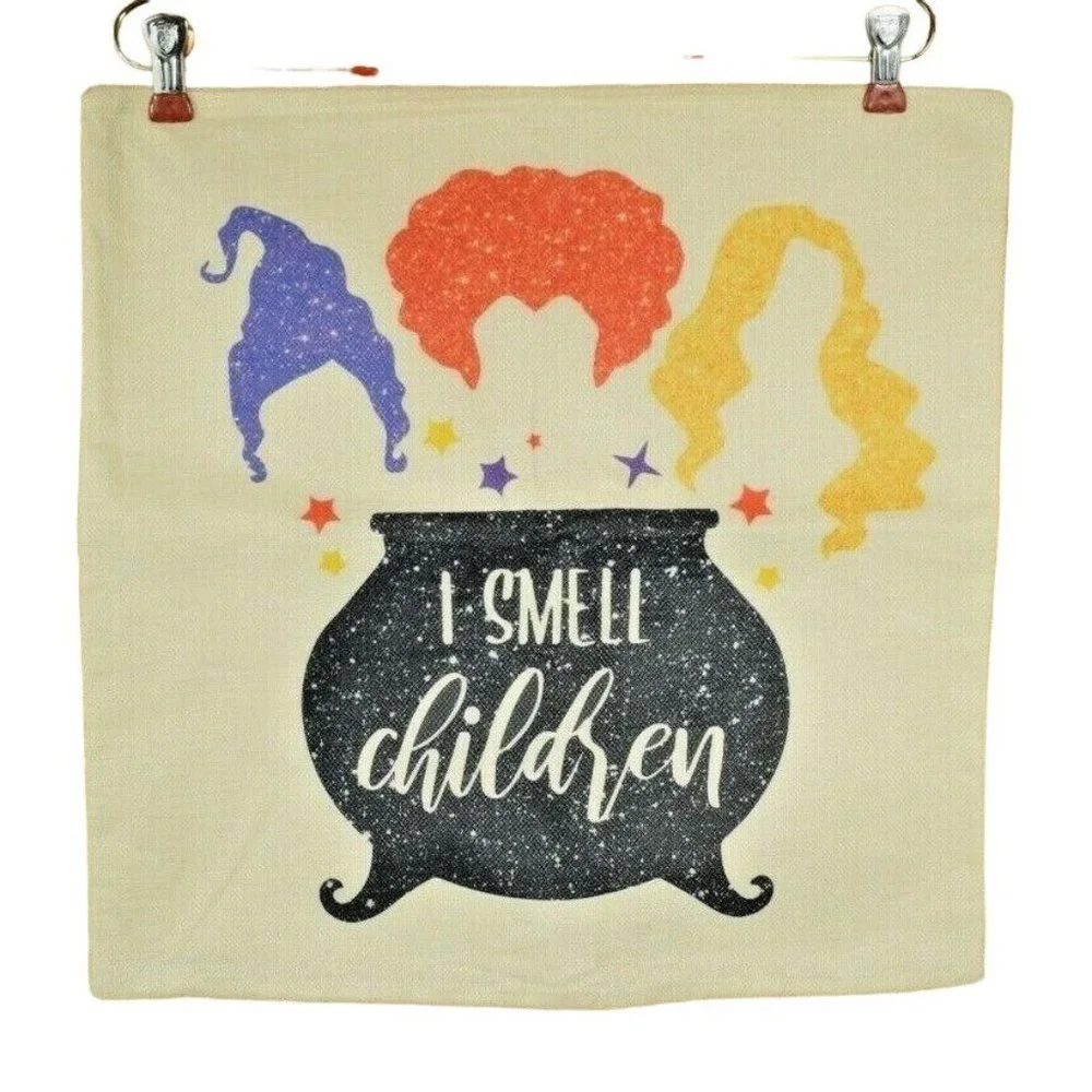 Three Witches Cauldron - I Smell Children - Throw Pillow Cover - 18x18 (New)